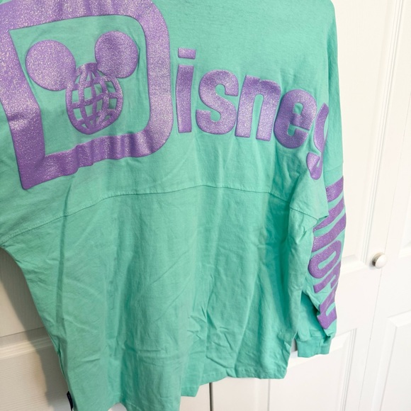DISNEY SPIRIT JERSEY Teal and Purple Long Sleeve Shirt with Glitter Accents LG - Picture 7 of 8